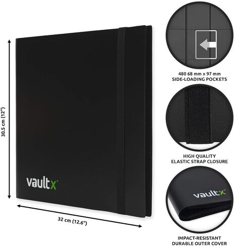 Vault X Binder - مجلد ألبوم بطاقات التداول ذو 12 جيبًا - مجلد جيب تحميل جانبي 480 لـ TCG (أسود) in Kuwait