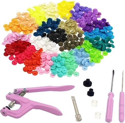 XUFAN Snaps and Snap Pliers Sets 360sets Plastic Snaps Fasteners Sets (24 Colors) T5 Plastics Snaps Buttons No-Sew Buttons Fasteners Snap Press Pliers in Kuwait