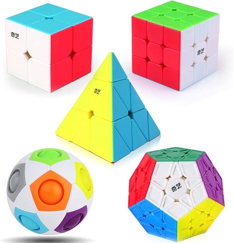 Roxenda Speed Cube Set, Speed Cube Bundle of 2x2 3x3 Megaminx Pyramid Cube and Magic Rainbow Ball Smoothly Magic Cubes Collection for Kids & Adults [5 Pack] (Stickerless) in Kuwait