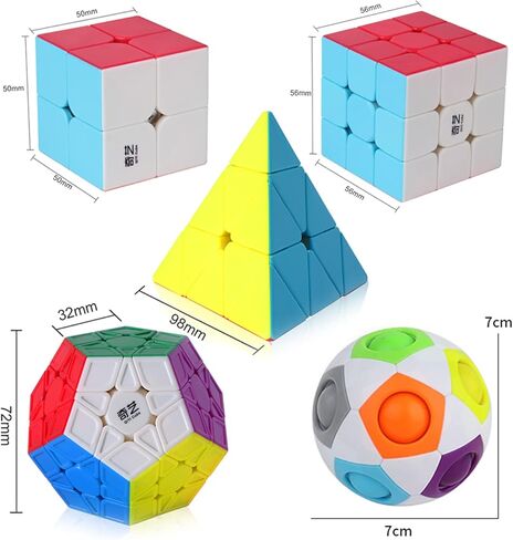 Roxenda Speed Cube Set, Speed Cube Bundle of 2x2 3x3 Megaminx Pyramid Cube and Magic Rainbow Ball Smoothly Magic Cubes Collection for Kids & Adults [5 Pack] (Stickerless) in Kuwait