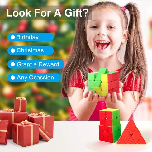 Roxenda Speed Cube Set, Speed Cube Bundle of 2x2 3x3 Megaminx Pyramid Cube and Magic Rainbow Ball Smoothly Magic Cubes Collection for Kids & Adults [5 Pack] (Stickerless) in Kuwait