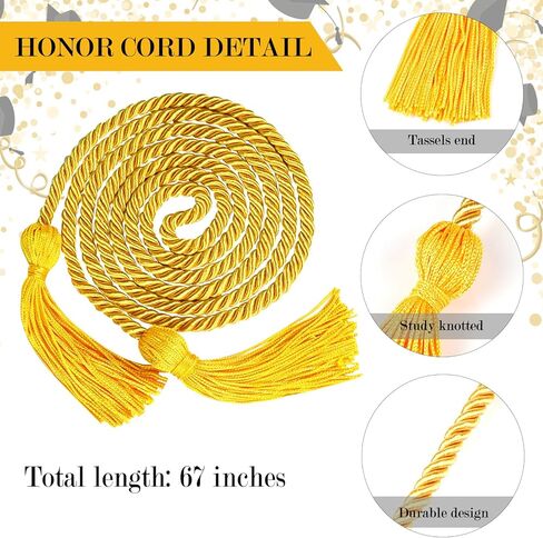 موكوم قبعة تخرج سوداء مع شرابة 2023 مقاس 72 انش، مجموعة حبل الشرف الذهبي للجنسين البالغين في المدرسة الثانوية والجامعة والبكالوريوس in Kuwait