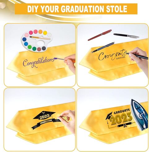 موكوم قبعة تخرج سوداء مع شرابة 2023 مقاس 72 انش، مجموعة حبل الشرف الذهبي للجنسين البالغين في المدرسة الثانوية والجامعة والبكالوريوس in Kuwait