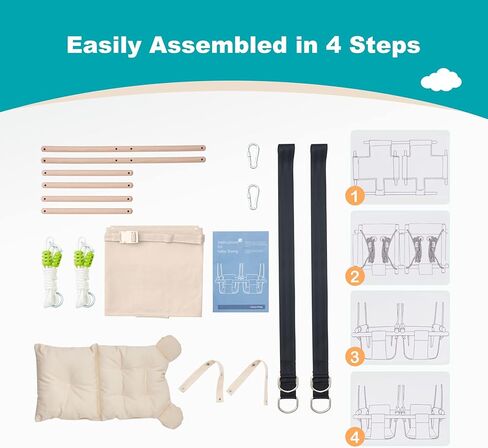 ارجوحة اطفال مزدوجة من ترويسبوت، كرسي نوم خشبي معلق 2 في 1 للاطفال والرضع والاطفال الصغار، ارجوحة مزدوجة داخلية للاطفال بعمر 6-36 شهر، ارجوحة شجرة او الفناء الخلفي (بيج) E1 in Kuwait