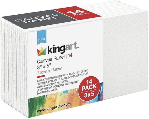 KINGART 819-14 White 3" x 5" Artist Canvas Boards, Value Pack of 14 Rectangular Panels, Gesso Primed - 100% Cotton, Art Supplies for Oil and Acrylic Painting in Saudi Arabia