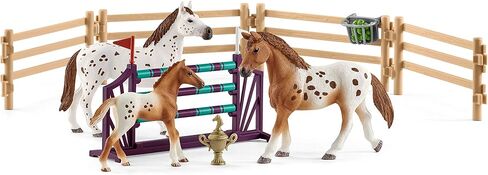 Schleich Horse Club, 11-Piece Playset, Horse Toys for Girls and Boys 5-12 years old Lisa’s Tournament Training with Appaloosas in Saudi Arabia