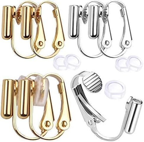 12 Pieces Clip-on Earrings Converter Components for Non-Pierced Ears and 12 Pieces Comfort Earring Pads, Gold and Silver in Kuwait