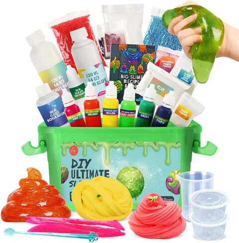 Kicko Slime Making Set Ultimate DIY - 56 Piece Slime Kit with Storage Box - Fluffy, Beads, Glitter, Glue, Glow in The Dark, Color Dyes - for Boys, Girls, Party Favors in Saudi Arabia