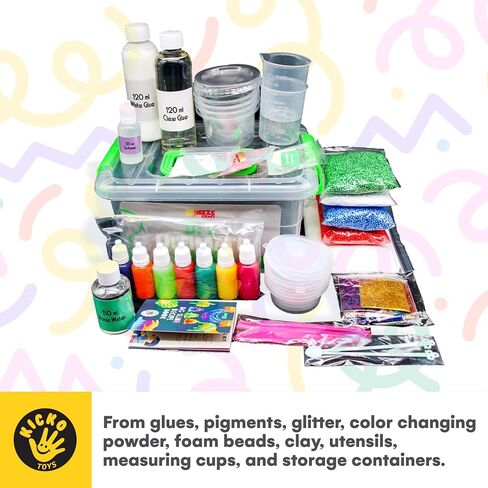 Kicko Slime Making Set Ultimate DIY - 56 Piece Slime Kit with Storage Box - Fluffy, Beads, Glitter, Glue, Glow in The Dark, Color Dyes - for Boys, Girls, Party Favors in Saudi Arabia