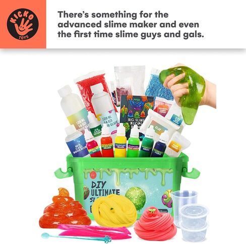 Kicko Slime Making Set Ultimate DIY - 56 Piece Slime Kit with Storage Box - Fluffy, Beads, Glitter, Glue, Glow in The Dark, Color Dyes - for Boys, Girls, Party Favors in Saudi Arabia