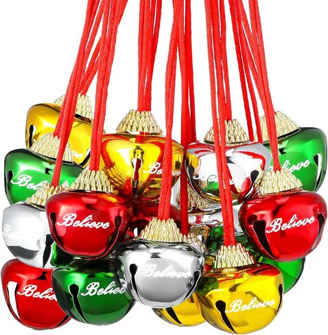 WILLBOND 24 Pcs 1.5 Inch Christmas Bell Necklaces Bulk The Polar Party Favors Believe Bell Ornaments Holiday Classroom Students Gifts Christmas Stocking Stuffers (Classic Color) in Saudi Arabia