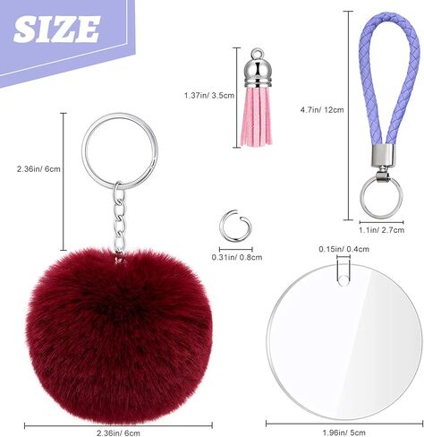 126 قطعة من سلاسل المفاتيح الفارغة من الاكريليك مع شراشيب، اشكال مختلفة من الاكريليك، سلسلة مفاتيح من الاكريليك، اكسسوارات الجنين، خطافات كبس صغيرة مضفرة على شكل كرة قطيفة للمشاريع والحرف اليدوية in Kuwait