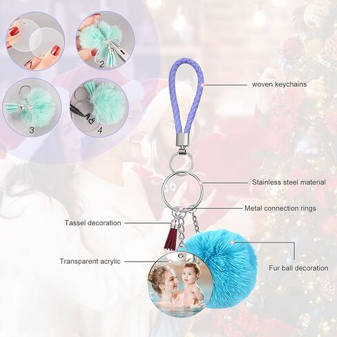 126 قطعة من سلاسل المفاتيح الفارغة من الاكريليك مع شراشيب، اشكال مختلفة من الاكريليك، سلسلة مفاتيح من الاكريليك، اكسسوارات الجنين، خطافات كبس صغيرة مضفرة على شكل كرة قطيفة للمشاريع والحرف اليدوية in Kuwait