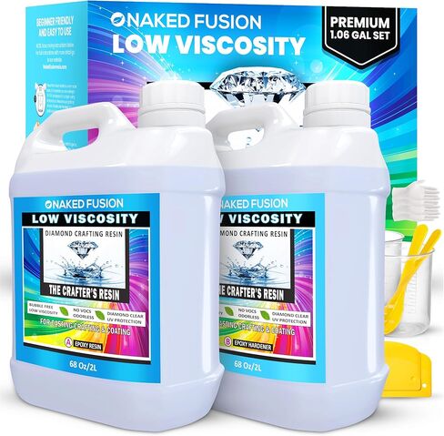 NAKED FUSION راتنجات الإيبوكسي، راتنجات فنية حرفية، صب كريستال شفاف من CRAFTERS RESIN، قوالب سيليكون، زهور، DIY، خشب فني، طاولة النهر، سطح الطاولة، آمن للطعام، غير سامة مقاومة للحرارة - مجموعة 1.06 جالون in Kuwait