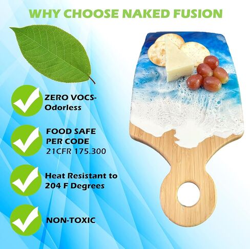 NAKED FUSION راتنجات الإيبوكسي، راتنجات فنية حرفية، صب كريستال شفاف من CRAFTERS RESIN، قوالب سيليكون، زهور، DIY، خشب فني، طاولة النهر، سطح الطاولة، آمن للطعام، غير سامة مقاومة للحرارة - مجموعة 1.06 جالون in Kuwait