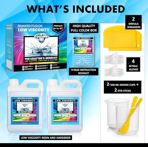 NAKED FUSION راتنجات الإيبوكسي، راتنجات فنية حرفية، صب كريستال شفاف من CRAFTERS RESIN، قوالب سيليكون، زهور، DIY، خشب فني، طاولة النهر، سطح الطاولة، آمن للطعام، غير سامة مقاومة للحرارة - مجموعة 1.06 جالون in Kuwait