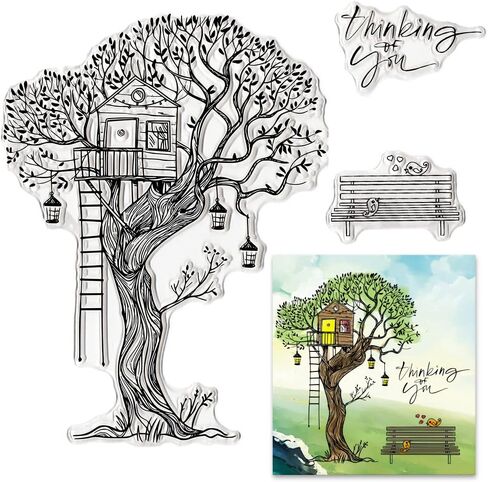 Tree Background Clear Stamps for Card Making, House Background Clear Rubber Stamps Castle Holiday Stamps for Holiday Card Making Decor DIY Scrapbooking Transparent Album Decor Paper Craft in Saudi Arabia