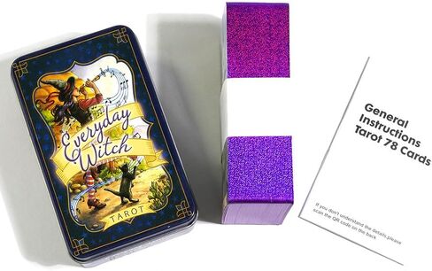 Atesswy Everyday Witch Tarot Deck في علبة - إصدار محدود مذهب | 78 بطاقة غريبة الأطوار ذات حواف أرجوانية | مجموعة التارو مع دليل للمبتدئين والساحرات (4.06 بوصة × 2.36 بوصة) in Kuwait