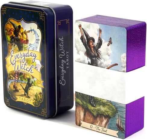 Atesswy Everyday Witch Tarot Deck في علبة - إصدار محدود مذهب | 78 بطاقة غريبة الأطوار ذات حواف أرجوانية | مجموعة التارو مع دليل للمبتدئين والساحرات (4.06 بوصة × 2.36 بوصة) in Kuwait