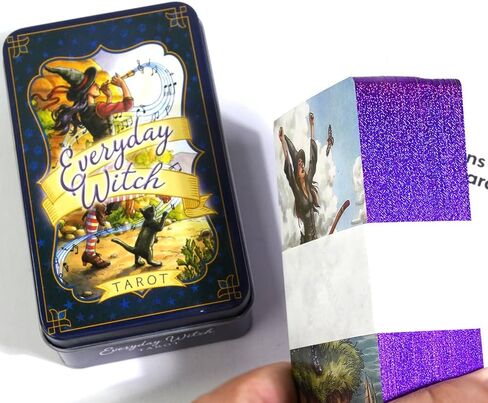 Atesswy Everyday Witch Tarot Deck في علبة - إصدار محدود مذهب | 78 بطاقة غريبة الأطوار ذات حواف أرجوانية | مجموعة التارو مع دليل للمبتدئين والساحرات (4.06 بوصة × 2.36 بوصة) in Kuwait