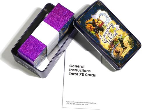 Atesswy Everyday Witch Tarot Deck في علبة - إصدار محدود مذهب | 78 بطاقة غريبة الأطوار ذات حواف أرجوانية | مجموعة التارو مع دليل للمبتدئين والساحرات (4.06 بوصة × 2.36 بوصة) in Kuwait