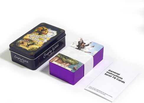 Atesswy Everyday Witch Tarot Deck في علبة - إصدار محدود مذهب | 78 بطاقة غريبة الأطوار ذات حواف أرجوانية | مجموعة التارو مع دليل للمبتدئين والساحرات (4.06 بوصة × 2.36 بوصة) in Kuwait