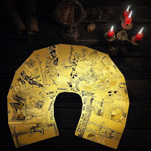 بطاقات التارو سموستارت مع دليل إرشادي، بولي كلوريد الفينيل مقاوم للماء ومضاد للتجاعيد، 78 بطاقة تاروت من رقائق الذهب مع صندوق رائع (ذهبي) in Kuwait