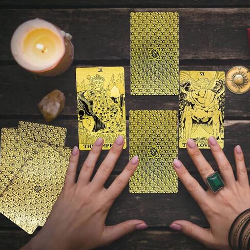 بطاقات التارو سموستارت مع دليل إرشادي، بولي كلوريد الفينيل مقاوم للماء ومضاد للتجاعيد، 78 بطاقة تاروت من رقائق الذهب مع صندوق رائع (ذهبي) in Kuwait