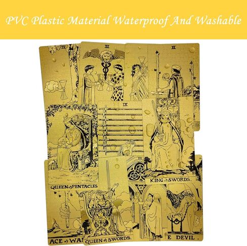 بطاقات التارو سموستارت مع دليل إرشادي، بولي كلوريد الفينيل مقاوم للماء ومضاد للتجاعيد، 78 بطاقة تاروت من رقائق الذهب مع صندوق رائع (ذهبي) in Kuwait