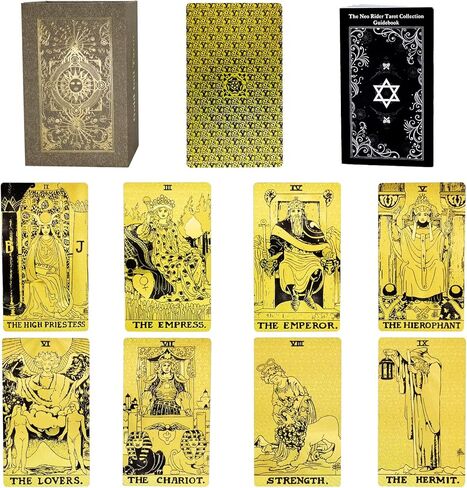 بطاقات التارو سموستارت مع دليل إرشادي، بولي كلوريد الفينيل مقاوم للماء ومضاد للتجاعيد، 78 بطاقة تاروت من رقائق الذهب مع صندوق رائع (ذهبي) in Kuwait