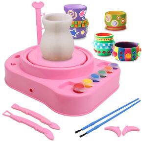 IAMGlobal Pottery Wheel, Pottery Studio, Craft Kit, Artist Studio, Ceramic Machine with Clay, Educational Toy for Kids Beginners (Blue)