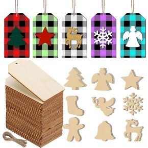 90 Pieces Blank Wooden Present Tags Labels for Present Party Bags Unfinished Wooden Slice Christmas Tree Hanging Ornaments with Holes and Twine DIY Craft Xmas Decorations in Saudi Arabia
