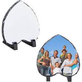 SUPERFINDINGS 2Pcs 2 Styles Sublimation Blank Slate Rock Stone Heart Rectangle Photo Frame with Display Holder Transfer Heart Picture Frame for Commemorate Mother's Day Gifts
