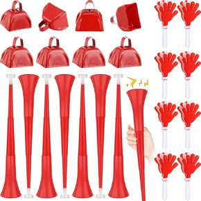 Jenaai 24 Pcs Collapsible Stadium Horn Hand Clappers Metal Cowbells 24 Inch Vuvuzela Horn Plastic Trumpet Cheering Clappers Loud Call Bell for Sporting Events Graduation School Sports Party (Blue)