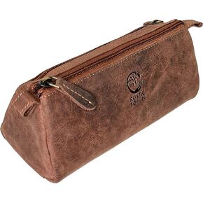 Rustic Town Leather Pencil Case - Zippered Pen Pouch for School, Work & Office