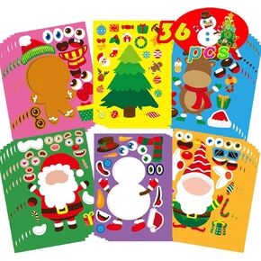 36 Sheets Christmas Stickers for Kids Make a Face Stickers Make Your Own Christmas Stickers with Christmas Santa Snowman Reindeer Elf Holiday Christmas Party Favors