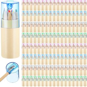 Fulmoon 100 Pack Mini Colored Pencils with Sharpener in Tube Portable Coloring Pencil Christmas Stocking Stuffers for Kids Drawing Colored Pencil Bulk for Children Writing Classroom School Supplies