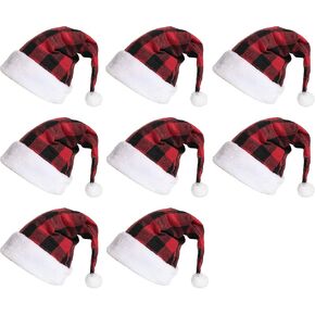 جويين قبعات عيد الميلاد سانتا المخملية المخملية المخملية الفاخرة مع اساور اكمام بيضاء لمستلزمات حفلات الكريسماس والعطلات (8 قطع) in Kuwait