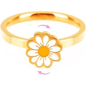 Tiny Daisy Flower Fidget Spinner Rings for Women Girls Sterling Silver Plated Anxiety Rotate Freely Stress Relief Open Stacking Finger Ring Eternity Promise Statement Fashion Sweet Calming Jewelry Gifts Birthday Girlfriend Bff