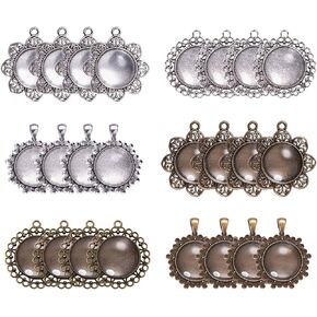 PH PandaHall 24pcs Round Photo Charms Pendant Blank Trays Bezel, 24pcs Transparent Glass Cabochon Dome Tiles Clear Cameo Memorial Photo Pendant for Bridal Wedding Bouquet Graduation 3 Style 24 Sets
