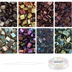 NBEADS about 208 Pcs Metallic Tila Beads Kit, 8 Colors 5 * 5mm Glass Seed Beads Kit Including Elastic Thread and Stainless Steel Beading Needles for Jewelry Design Necklace Bracelet Earring Making