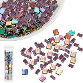 NBEADS about 208 Pcs Metallic Tila Beads Kit, 8 Colors 5 * 5mm Glass Seed Beads Kit Including Elastic Thread and Stainless Steel Beading Needles for Jewelry Design Necklace Bracelet Earring Making