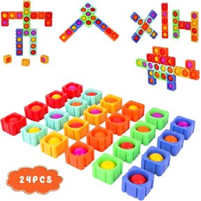 Pop Fidget Toys Bubble Sensory Toy Girl Boy 24Pcs Colorful Silicone Fidget Building Block Toy Set Autism Special Needs Stress Relief Kids Educational Dimple Fidget Packs Puzzle Toy Toddler Gift in Kuwait