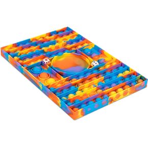 Big Pop Game Board with Dice Holder - Rules Included - Jumbo Push it Popper Fidget Toy - Huge Simple Dimple Bubbles (Blue/Orange Tie Dye)