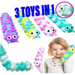 KINIA Squidopop Pop It Baby Toddler Suction Bath Toys Child Fidget Sensory Toy Caterpillar Animal Fidgets (4 Pack, Pop It Squidopop) in Kuwait