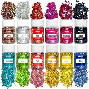 جليتر مكتنز ثلاثي الأبعاد 12 لونًا، YSMNDE 120 جرامًا من مستحضرات التجميل اللامعة للراتنج، وترتر الجسم، والشعر، والوجه، والأظافر، والنحيف، والأكواب، والرسم، وبطاقات المعايدة، وفنون حفلات المهرجانات والمزيد - 0.35 أونصة لكل منها in Kuwait