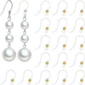 40pcs Clear Safety Non-Allergenic Plastic Earring Hooks Ear Wire anti allergy Hooks with Ball Dots Earring Findings DIY Jewelry Making for Sensitive Ears (4-in-1 Color)
