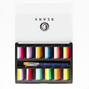 Kraze FX Flower Bouquet 12 x 10 gm Professional Face Painting One Stroke Split Cake Palette, Water Activated, Hypoallergenic, Safe, Non Toxic Halloween Party Makeup Face Paint Kit for Kids & Adults