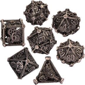 DND Metal Dice Set, UBEUCK 7PCS Gear Metal DND Dice Set for Dungeons & Dragons Board Games Boxes(Bronze Gear)