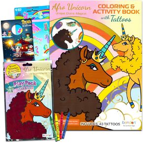 مجموعة كتب تلوين أفرو يونيكورن الرائعة للأطفال - حزمة مع كتابين لأنشطة يونيكورن مع وشوم يونيكورن وألعاب وألغاز والمزيد من الملصقات الإضافية | كتب تلوين يونيكورن للبنات 4-8 in Kuwait